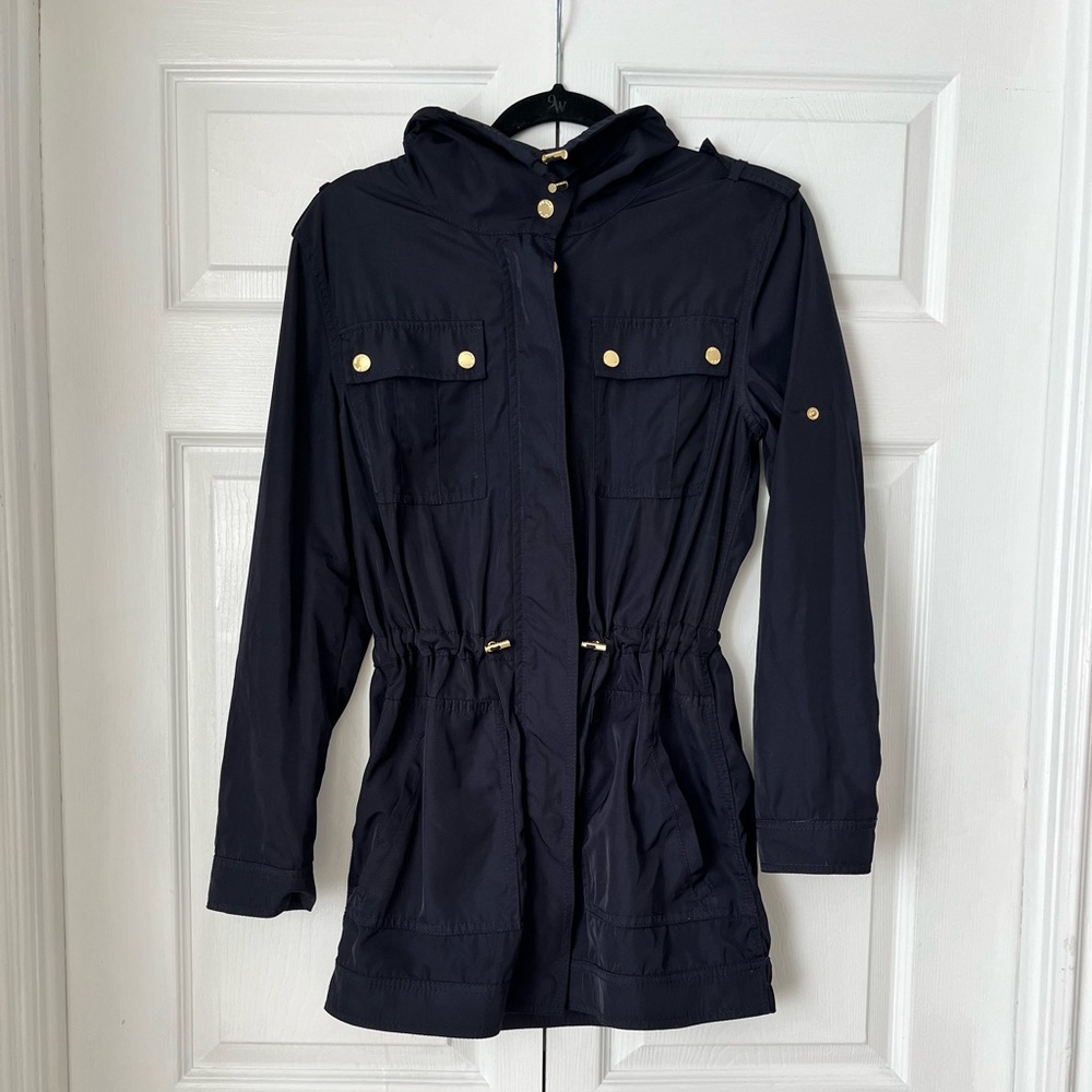 Michael Kors - Spring Jacket with Cinched Waist in Navy with Gold Toned Hardware
